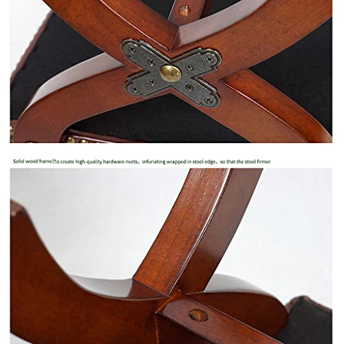 Cyytlfsd Leather Footrest Wood Ottoman,Rustic Foot Stools Ottoman Seat, Wood Footstool,Rectangle Footrest Small Ottoman For Living Room Bedroom (Black) #TOP5