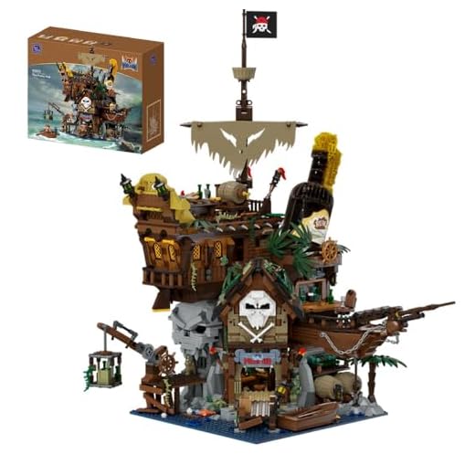 PANTASY Pirate Pub Building Kit – Modular Shipwreck Tavern Architecture Deck with Terrace Bar, Rum Bottle & Pirate Figures – Creative Nautical Display Set for Adults and Collectors