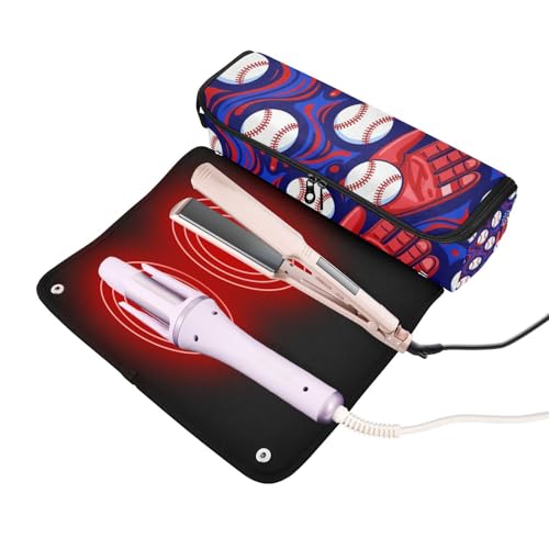Bolsa de viaje para herramientas de cabello y tapete resistente al calor con cierre impermeable, organizador portátil para planchas, rizadoras y cepillos. Patrón azul con diseño patriótico. miniatura 2