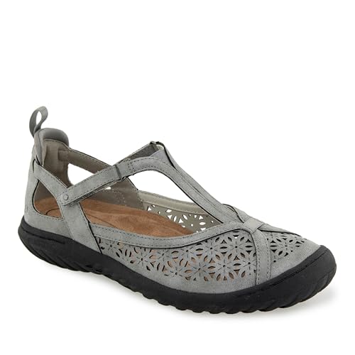 Image of JBU Women's Daffodil Comfortable Adjustable Casual T-Strap Memory Foam APMA Accepted Mary Jane Walking Flat