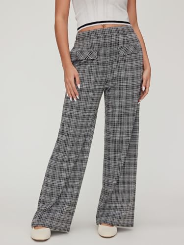 Image of CIDER Plaid Wide Leg Pants for Women Checkered Pants Business Trousers