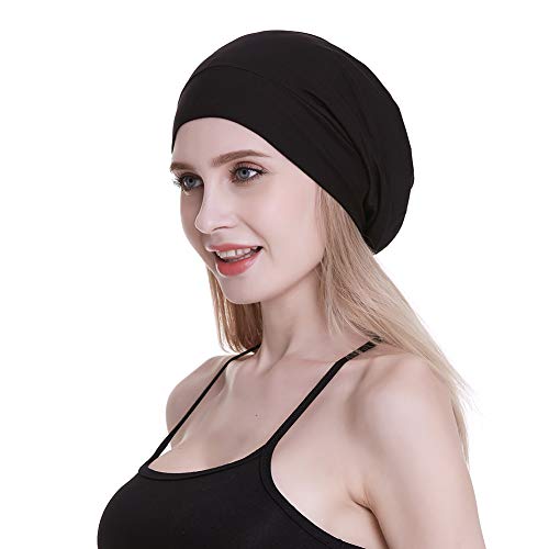 Satin Cap 100% Mulberry Silk Lined Sleeping Hats for Natural Hair Black