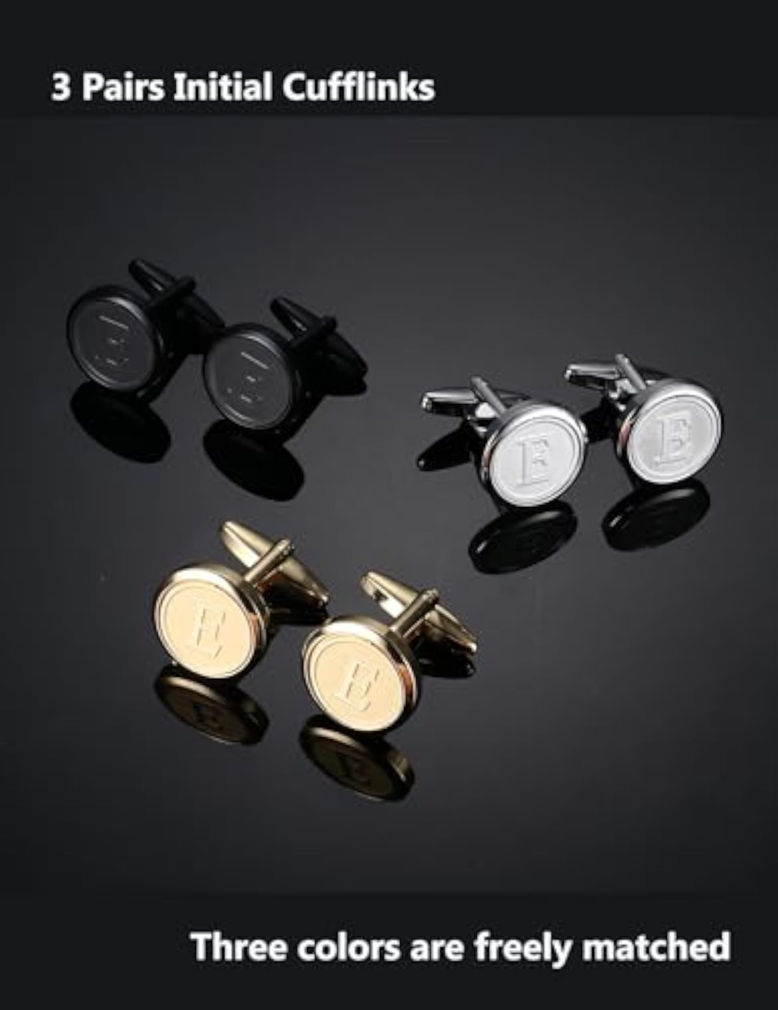 3 Pairs Classic Letter Cufflinks with Gift Box