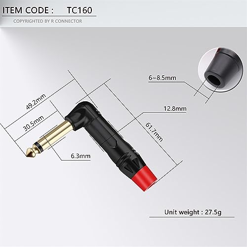 Conector de ángulo recto 6.35 mm mono jack de latón para micrófono 5