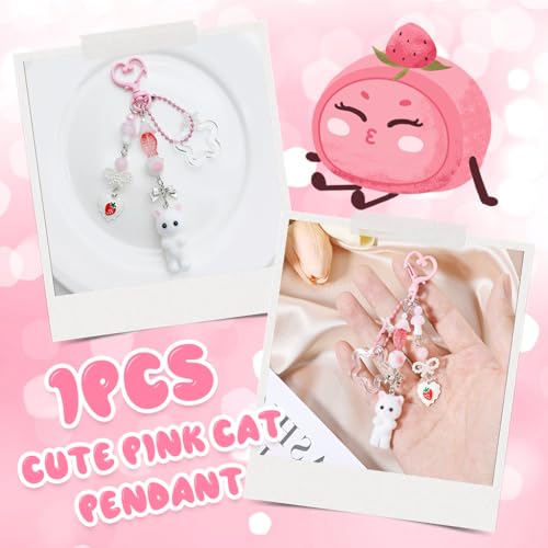 Image of PATPAT Kawaii Kitten Bag Charms for Handbags with Heart-shape Clasp for Girls,Sweetly Stylish Keychains Girls Cute Key Ring Star Pendant Key Chains Charms Car Bag Charm Gift