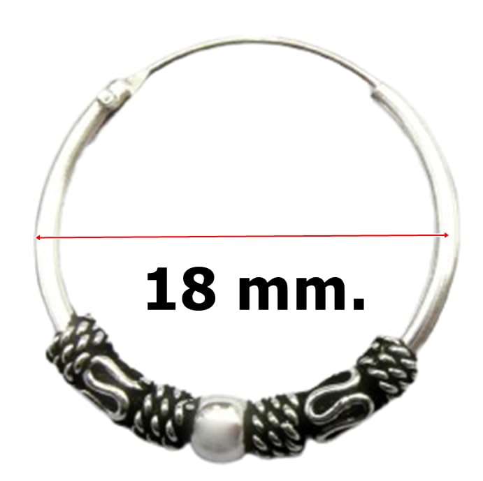 Aros de Plata 925 Estilo Bali par de pendientes criollas piercing de 18 mm 2