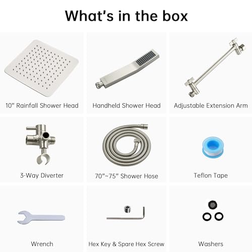 G-Promise All Metal 10" Dual Square Shower Head Combo | Rain Shower Head | Handheld Shower Wand | Adjustable | 3-Way Diverter | 71" Extra Long Hose - A Bathroom Upgrade(Brushed Nickel)