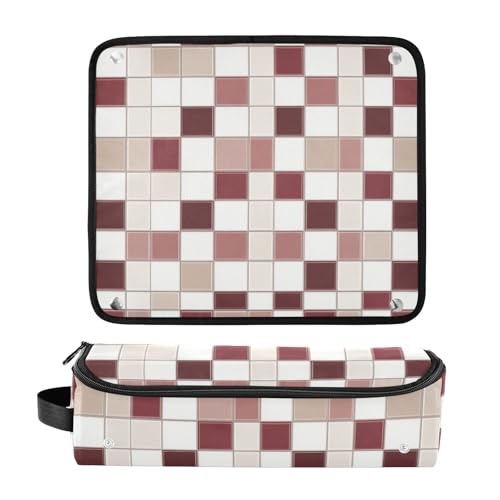 Bolsa de viaje para herramientas de cabello con tapete térmico resistente al agua para planchas y rizadores, organizador para planchas y accesorios de cuidado capilar, diseño de hojas blancas y burdeos miniatura 3
