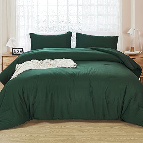 Andency Dark Emerald Green Full Comforter Set, 3 Pieces Forest Hunter Green Bedding Sets, Reversible Lightweight Soft Microfiber Bed Set For All Season #TOP3