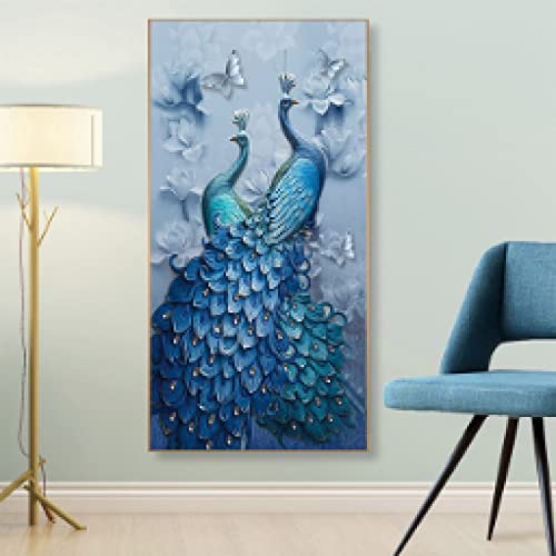 Póster de pavo real elegante en lienzo decorativo de 60x120cm sin marco para dormitorio