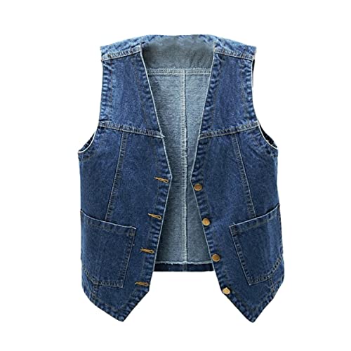 Chaleco vaquero de mujer azul oscuro corte corto y diseño denim simple