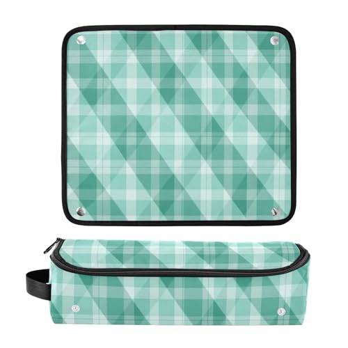 Bolsa de viaje para herramientas de cabello y tapete resistente al calor impermeable con patrón de cuadros verdes y blancos para planchas, rizadores y secadoras miniatura 3