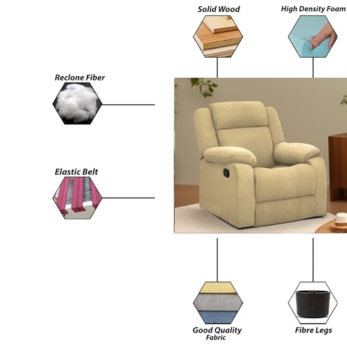 Image of Kayro Comfy Fabric | 1 Seater Recliner Sofa, Premium Fabric Upholstery, Soft Padded Body with Comfortable Cushions, Manual Recliner Chair for Living Room & Home Relaxation | Cream