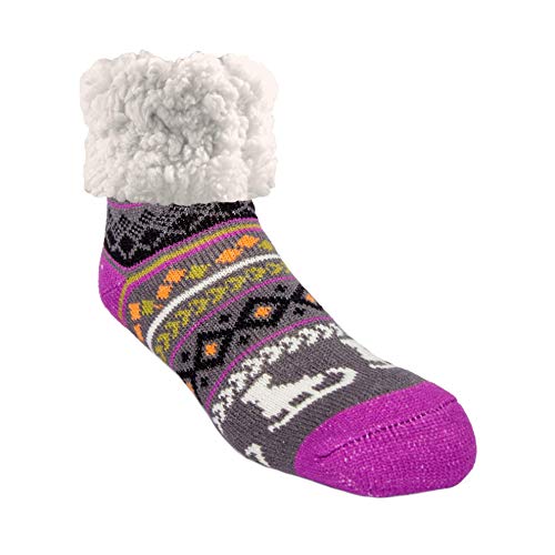 Pudus Skate Purple Cozy Winter Slipper Socks for Women and Men with Non-Slip Grippers and Faux Fur Sherpa Fleece - Adult Regular Fuzzy Socks