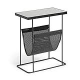  Kave Home - Mesa Auxiliar Vivienne Negra Rectangular 45 x 25 de Cristal Tintado y Estructura de Acero con revistero