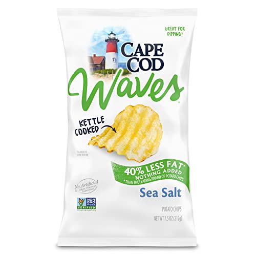 Cape Cod Potato Chips, Wavy Cut Less Fat Sea Salt Kettle Chips, 7.5 Oz #TOP12