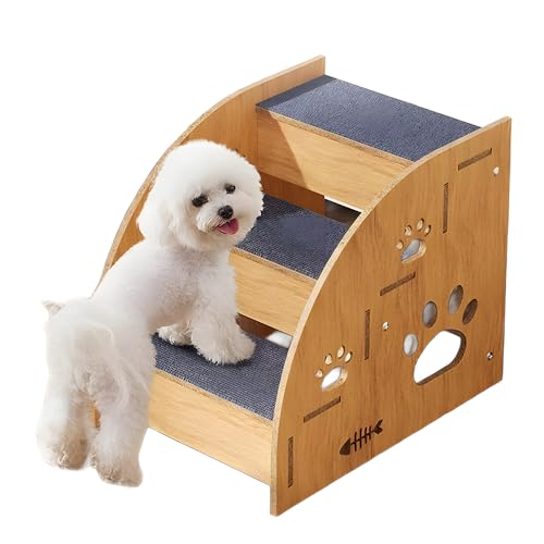 Dog Steps for Bed,Wooden Dog Stairs for Small Dogs,Doggy Steps for Couch Sofa,Pet Older Cat Ladder,Non-Slip 3-Step Suitable for Height 14-20in