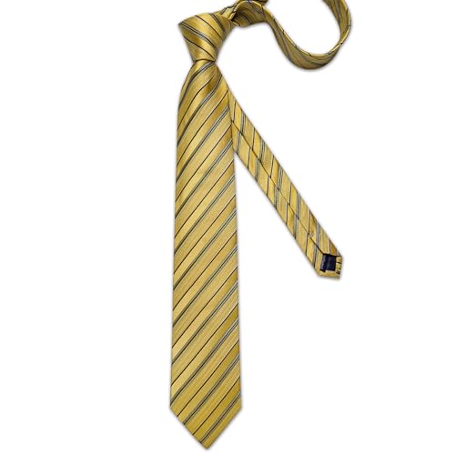 Image of DiBanGu Striped Tie Set for Men Silk Woven Plaid Necktie and Pocket Square Cufflinks Business Wedding