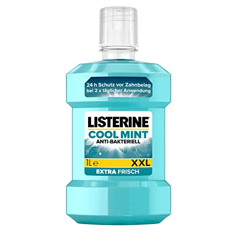 LISTERINE Cool Mint (1 litro), enjuague bucal antibacteriano con aceites esenciales y sabor a menta intenso.