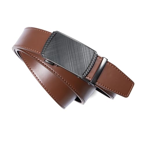 Image of Drowsmen Leather ratchet belt 1 3 /8 inch with Click Sliding Automatic Buckle, Adjustable belt Trim to Fit