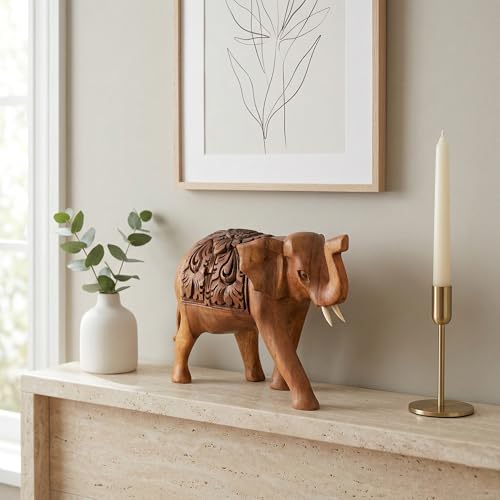 Estatua de Elefante Tallada a Mano de Madera 6 pulgadas miniatura 4