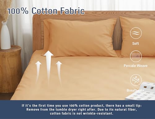 Pillow Cases, King Size Cotton Percale Weave Pillowcases, Pre-Shrunk Breathable and Hypoallergenic Pillowcases, Set of 2 (2 Piece King 20 Inch x 40 Inch, Butterum)