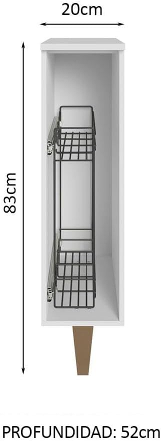 Side view of the Madesa Reims Spice Rack Cabinet with dimensions indicated: 20cm width, 83cm height, and 52cm depth.