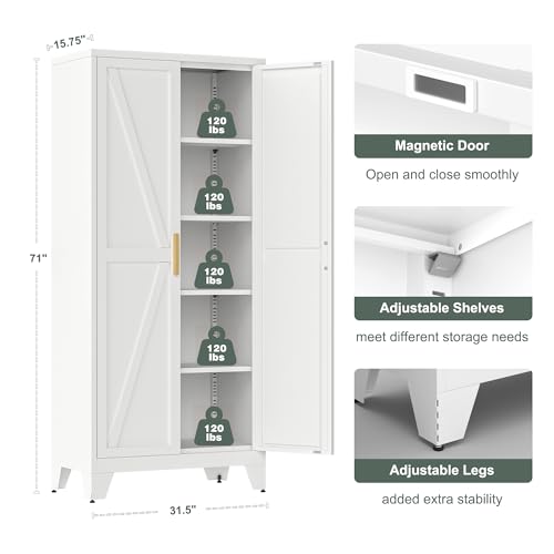 71-Farmhouse-metal-Storage-Cabinet-with-Barn-DoorsSteel-File-Cabinet-for-Home-OfficeKitchen-Pantry-4-adjustable-shelvesFreestanding-Cupboard-for-Kitchenfor-Office-Home-School-White 71 Farmhouse metal Storage Cabinet with Barn DoorsSteel File Cabinet for Home OfficeKitchen Pantry 4 adjustable shelvesFreestanding Cupboard for Kitchenfor Office Home School White