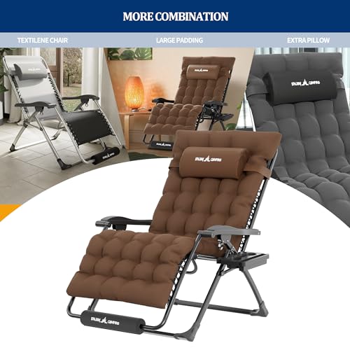 Image of UDPATIO Oversized Zero Gravity Chair Patio Reclining Chairs with Cushion | 33In Set of 2 Outdoor Folding Recliner with Pillows,Cup Holder, Foot Rest, Detachable Pad, Locking Brown -Xxl