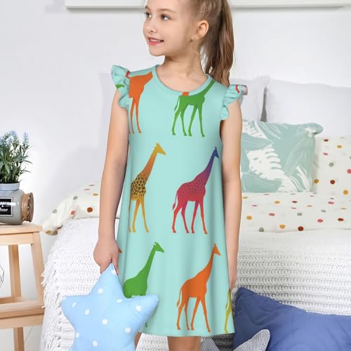 Augenstern Flutter Sleeve Nightgown Pajama Gown Colorful Zebra Giraffe Easy Pull-On Sleepwear Nightdress4