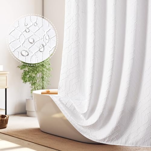 OWENIE White Shower Curtain for Bathroom, 3D Embossed Geometric P...