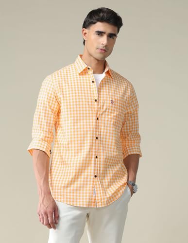 Image of U.S. Polo ASSN. Checkered Tailored Fit Shirt for Men - 100% Cotton, Breathable & Comfortable, Full Sleeves Casual Shirt for Men