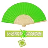 Abanicos de Mano,Abanicos de Seda con Caja de Regalo Abanicos de Mano Plegables Abanico Plegable de Tela de Seda y Varillas de Bambú Abanicos Plegables para Decoración de Paredes (Verde fluorescente)