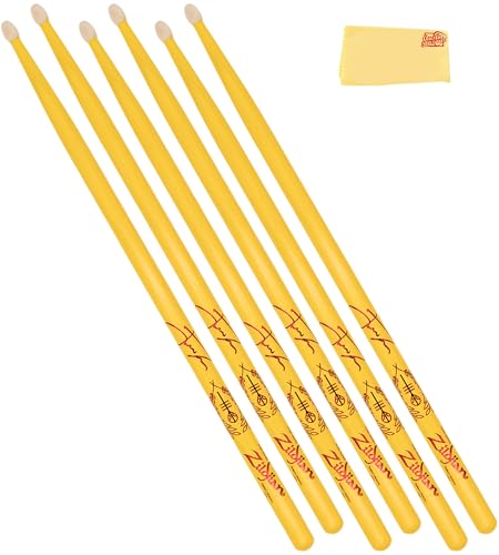 Zildjian Artist Series Josh Dun Clancy Yellow Drumsticks - 3-Pack Bundle with Austin Bazaar Polishing Cloth