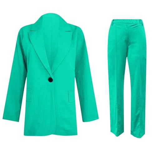 Flodxo Ladies Trouser Suits for Special Occasions Sale Elegant 2 Piece Outfits Smart Sets Plain Blazer Jackets with Long Pants Ladies Blazer Suit Set for Going Out Wedding Casual Sets Mint Green L