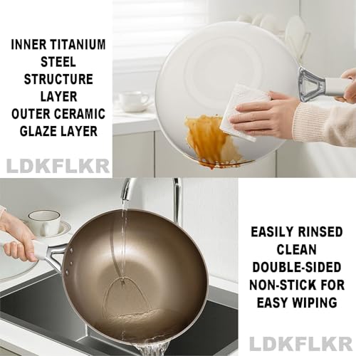 Wok de Titanio sin recubrimiento con tapa, 34cm miniatura 3