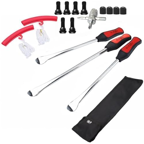 Dr.Roc Tire Spoons Lever Motorcycle Dirt Bike Lawn Mower Tire Changing Tools with Bag 1x14.5 inch 2x11 inch Tire Irons 2X Rim Protectors 1x Valve Stems Set TR412 TR413
