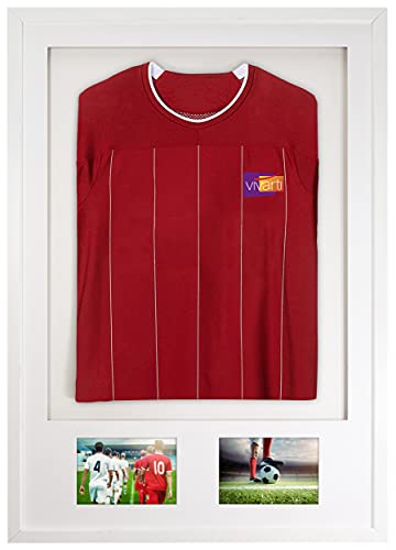Vivarti DIY adulto 3D montado + doble apertura camiseta deportiva marco de pantalla 61 x 91.5cm - marco blanco, montaje blanco, tarjeta de respaldo blanca