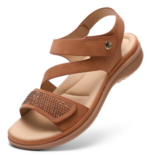 Image of Littleplum Womens Sandals Arch Support - Comfortable Flat Sandals for Women, Summer Breathable Adjustable Orthotic Walking Shoes for Beach,Travel