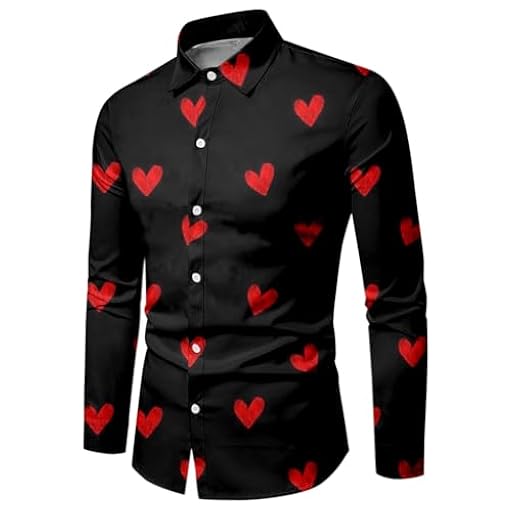 RUMAOZIA Camisa de San Valentín para hombre, camiseta de manga larga, disfraz de San Valentín, camisa para hombre, sin planchado, camisas divertidas con forma de corazón, camisa de manga larga con | Ya disponible en tu tienda friki favorita! En mundofriki.es!