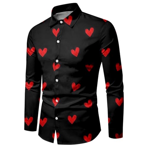 RUMAOZIA Camisa de San Valentín para hombre, camiseta de manga larga, disfraz de San Valentín, camisa para hombre, sin planchado, camisas divertidas con forma de corazón, camisa de manga larga con
