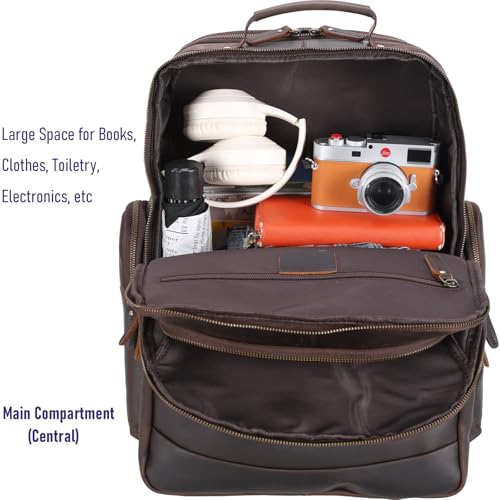 STAR VISTA Nettuno 17.3" X-Large Vintage Travel Leather Laptop Backpack for Men, Multi Pockets, Casual Outdoor Business Rucksack, 32L Capacity, YKK Zippers4