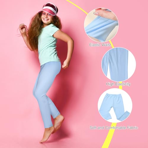 Ramede 8 Pcs Girls Leggings Full Length Solid Color Basic Leggings Soft Comfortable Stretch Tights Pants for Kids Girls Yoga3