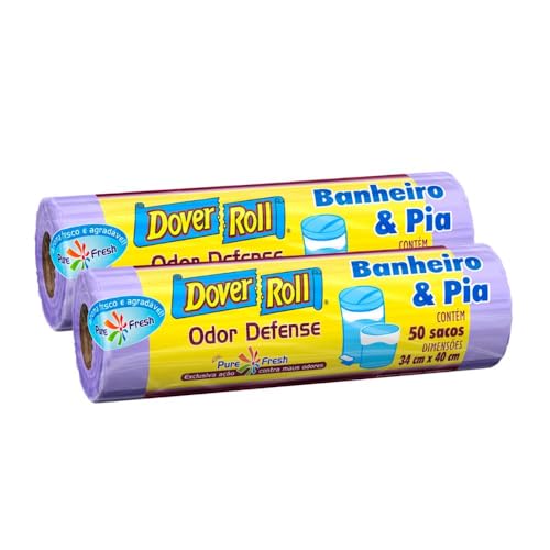 Saco para lixo Dover-Roll Odor Defense, Banheiro & Pia, Lilás, Conjunto com 2 rolos com 50 sacos cada