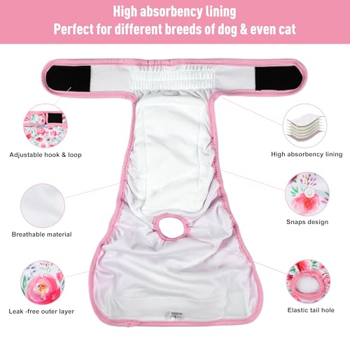 Image of 5Pack Dog Diapers Washable,Reusable Female Diaper for Doggie,Highly Absorbent Dog Diaper,Adjustable Leakproof Puppy Diapers Skirt for Heat,Incontinence,Period Doggy Nappies