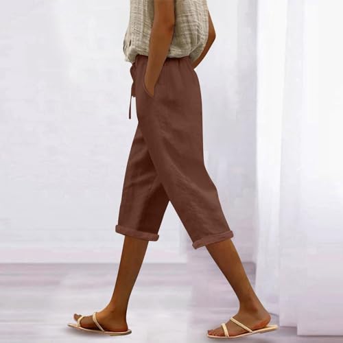 eoeioa Pull On Capris for Women Casual Elastic Waist Capri Pants Summer Vacation Beach Pants with Pockets2
