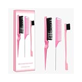 xiangwenlan Pink Comb Set 3 piece, Slick Back Brush with Edge, styling comb for kids for middle part，Rat Tail Comb, Teasing Set for Smoothing brush Baby Hair