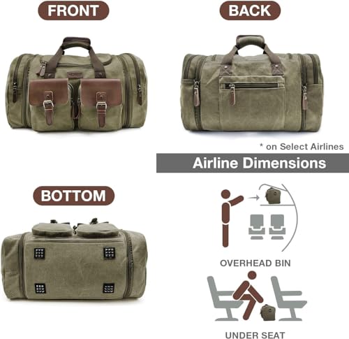 Image of Wildroad 60L Travel Duffel Bag, Expandable Canvas Genuine Leather Duffle Bag Upgraded Overnight Weekender Bag Carry on Bag