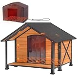 Aivituvin Heated Dog House Outdoor with Metal Frame Insulated Indoor Dog Kennel 40.6'L Large Cage for Small Medium Large Dogs with Heater and Insulated Liner (Brown, L with Heater-B)