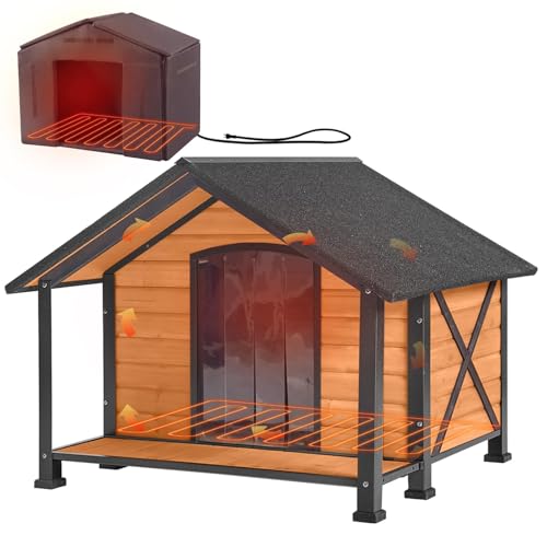 Aivituvin Heated Dog House Outdoor with Metal Frame Insulated Indoor Dog Kennel 40.6'L Large Dog Cage for Small Medium Large Dogs with Heater and Insulated Liner (Medium)